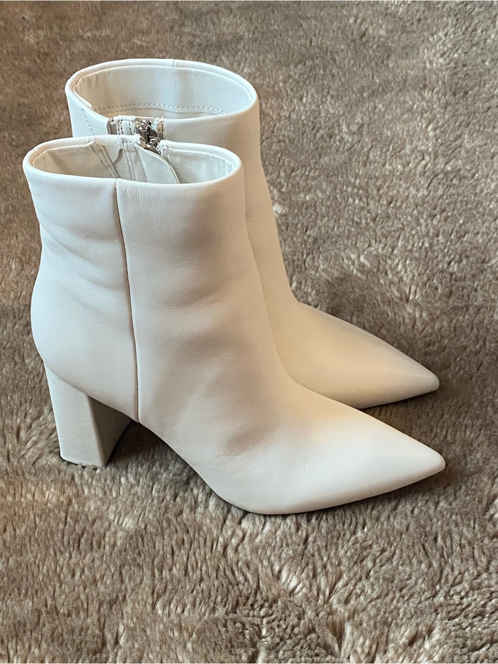 Marc Fisher White Pointed Leather Ankle Booties